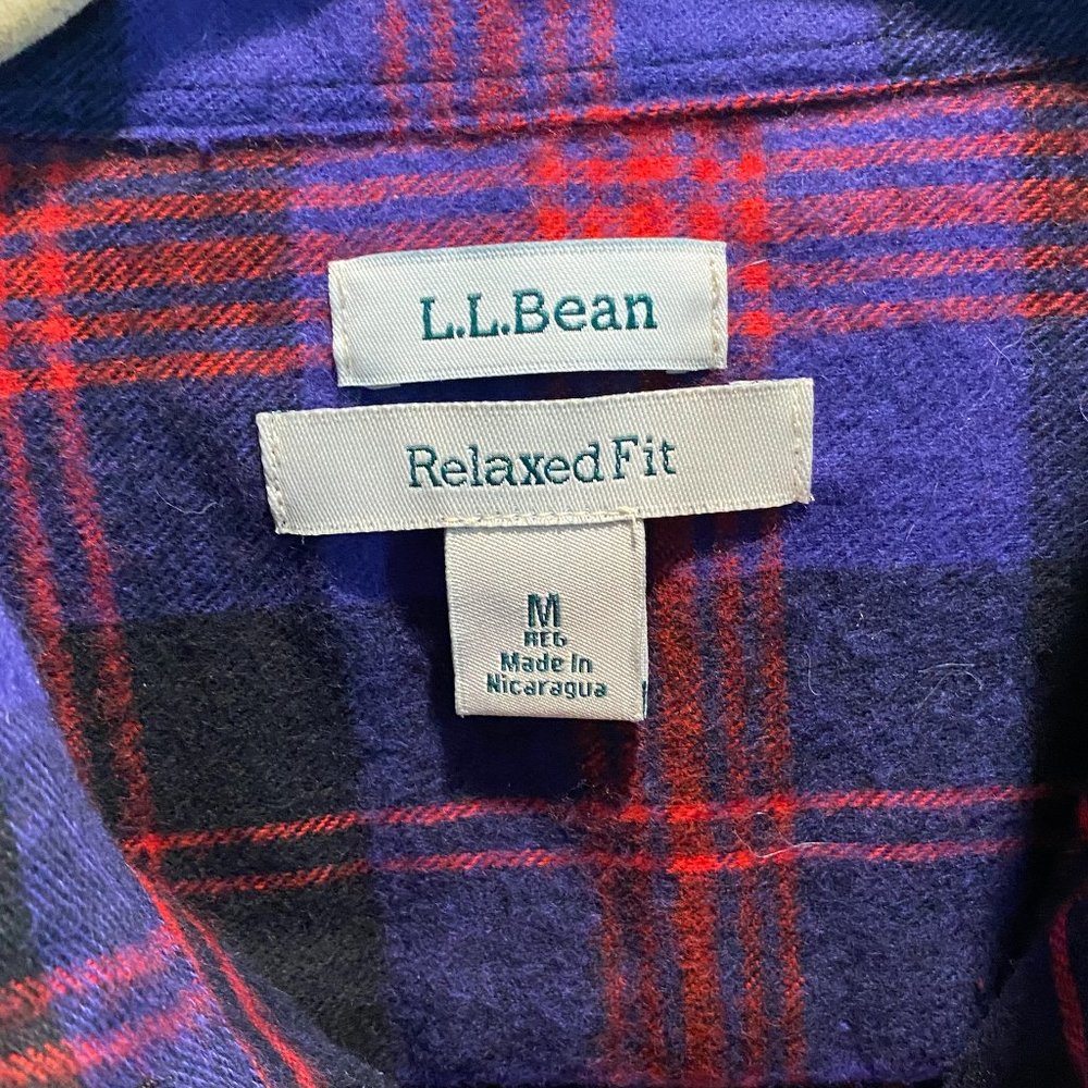 L.L. Bean Navy and Red Plaid Flannel Shirt - Size M - Picture 2 of 6
